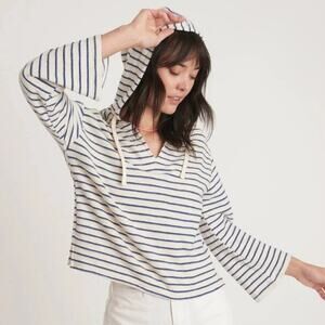 Marine Layer Women’s White and Blue Striped Sweatshirt Hoodie Size small